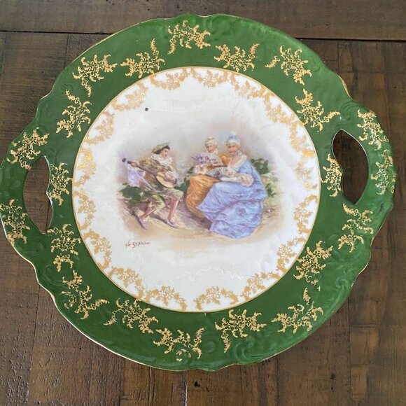VICTORIA CARLSBAD Austria Plate with Handles Green Gold Gilt - Picture 7 of 7